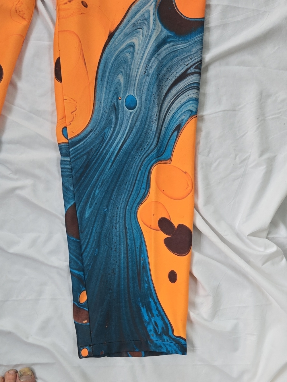 Men's GROOVY pants With Blue Aquatic Imagery And Yellow/Orange Abstract Shapes - Picture 8 of 13